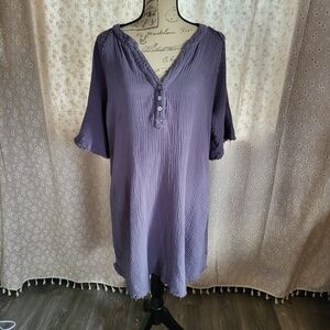 Umgee USA Cotton Gauze Tunic Dress | Grayish Blue | Size L